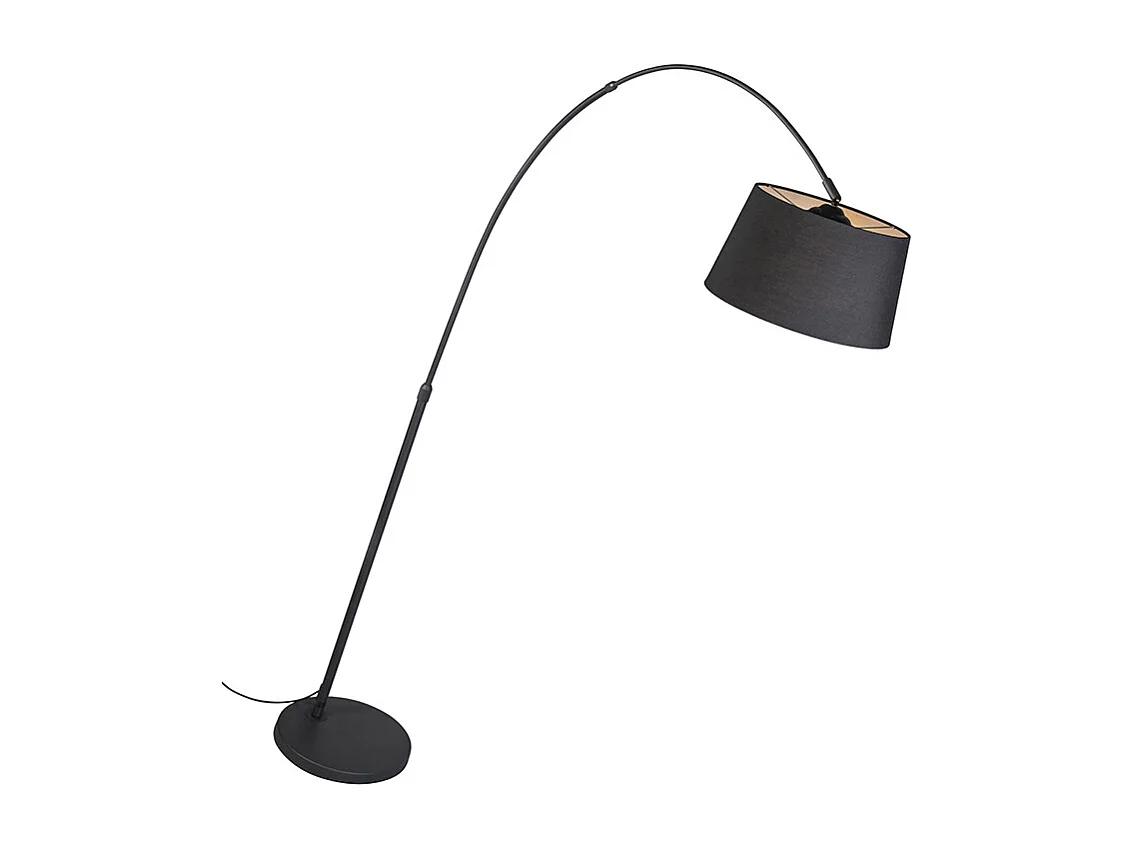 Lampe à arc moderne noire avec abat-jour en tissu noir - Arc Basic