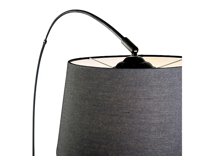 Lampe à arc moderne noire avec abat-jour en tissu noir - Arc Basic