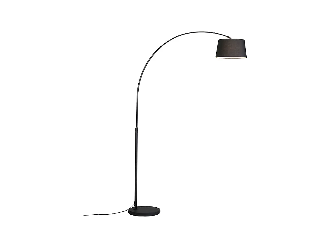 Lampe à arc moderne noire avec abat-jour en tissu noir - Arc Basic