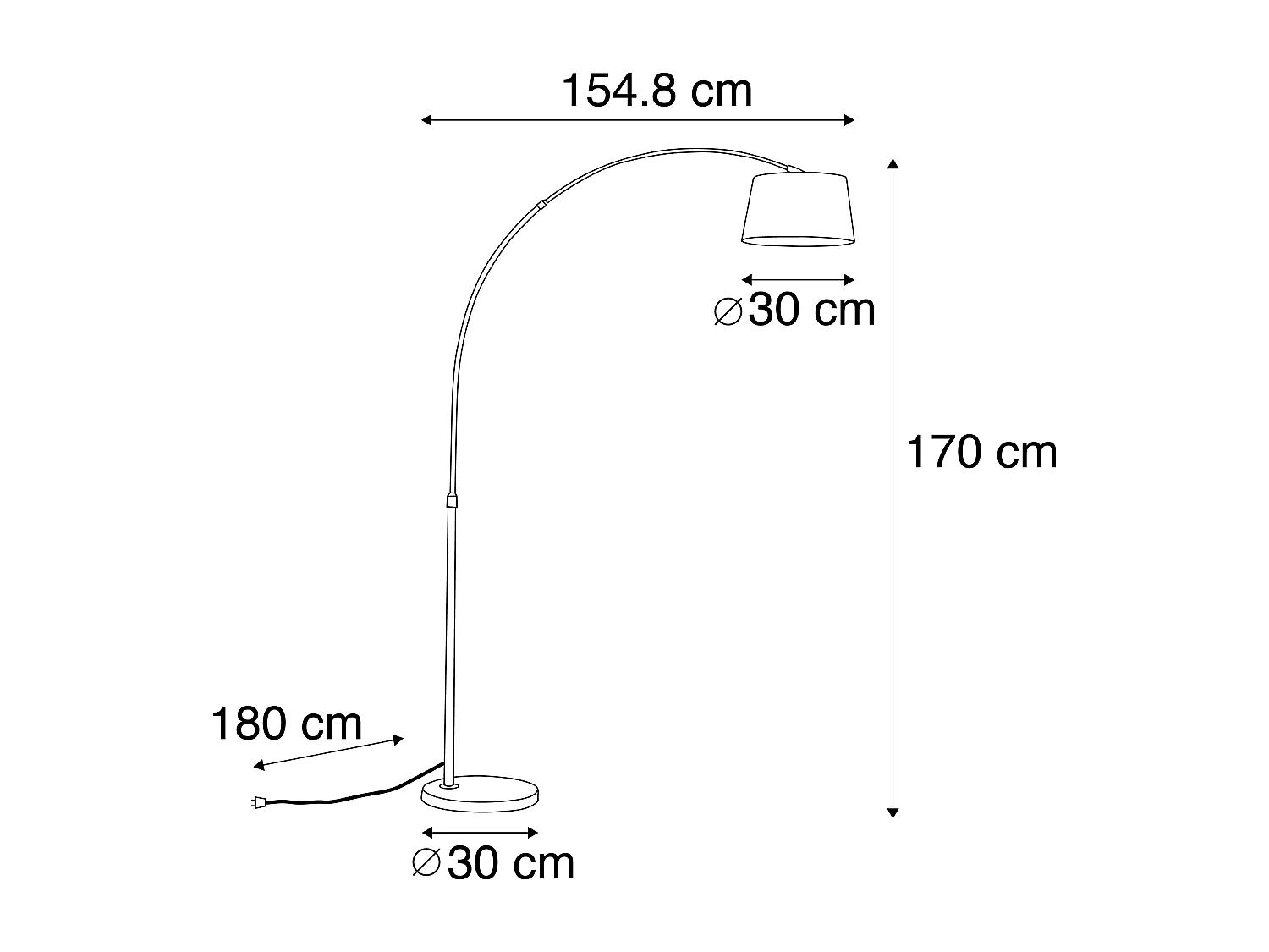 Lampe d'arche moderne noire avec abat-jour en tissu noir - Arc Basic
