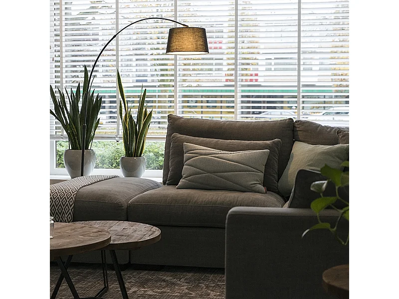 Lampe d'arche moderne noire avec abat-jour en tissu noir - Arc Basic