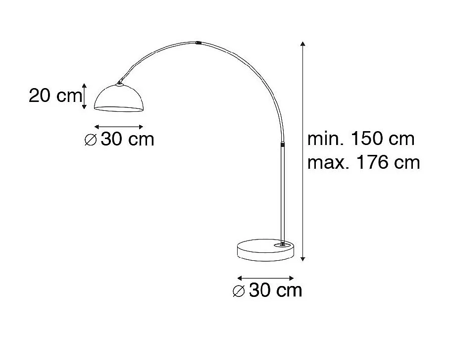 Lampe à arche moderne chromée avec abat-jour blanc - Arc Basic