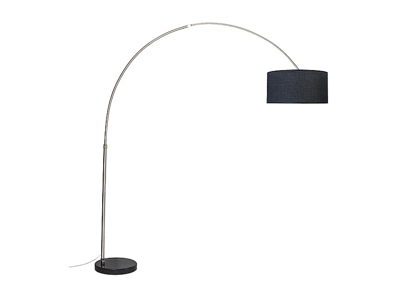 Lampe à arc en acier avec abat-jour en tissu noir 50 cm - XXL