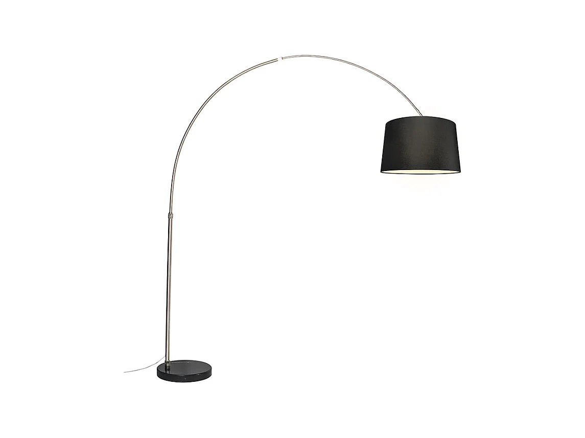 Lampe à arc en acier avec abat-jour en tissu noir 45 cm - XXL