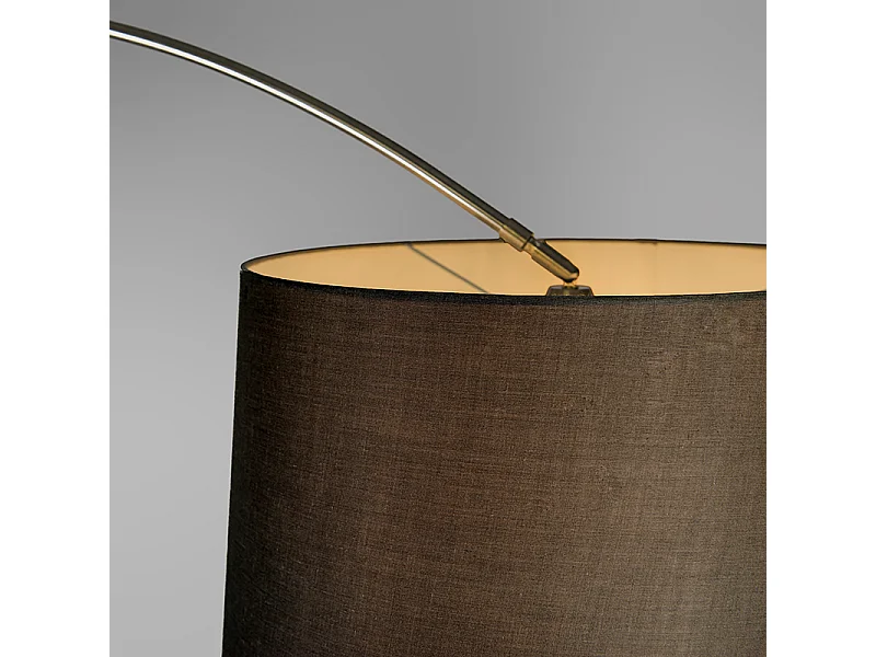 Lampe d'arc en acier avec abat-jour en tissu noir 45 cm - XXL
