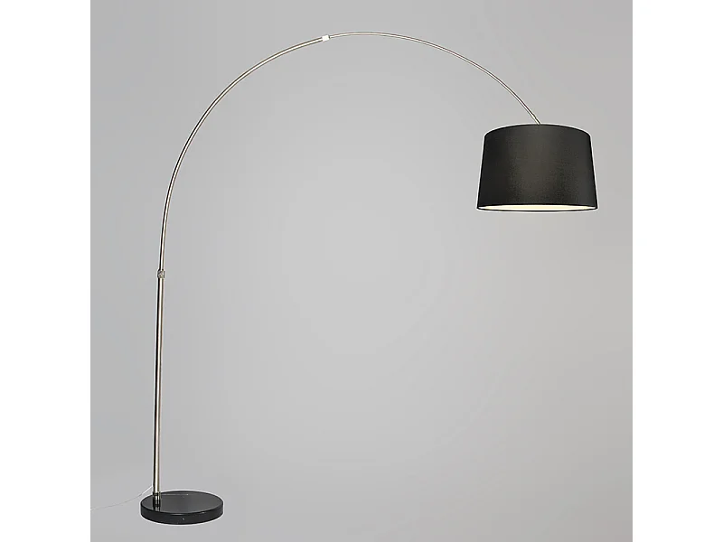 Lampe d'arc en acier avec abat-jour en tissu noir 45 cm - XXL