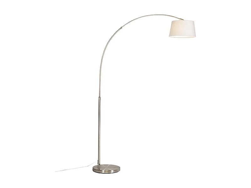 Lampadaire moderne en acier avec abat-jour en tissu blanc - Arc Basic