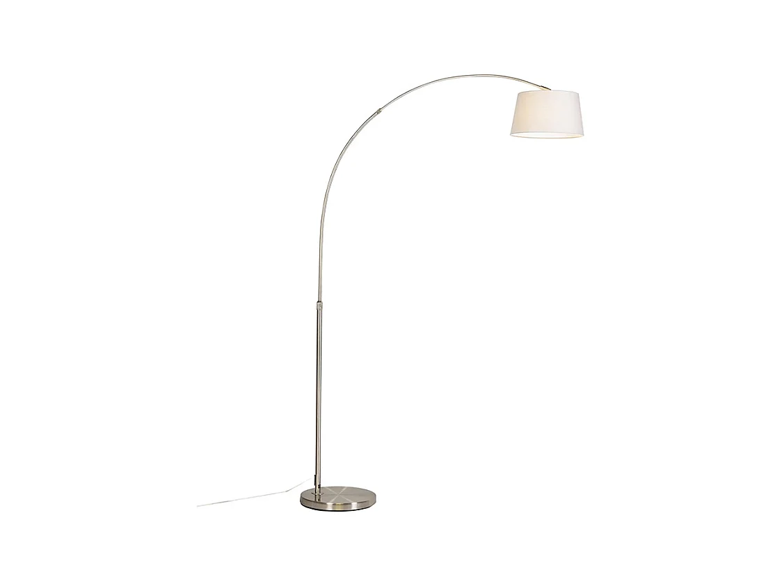 Lampe à arc moderne en acier avec abat-jour en tissu blanc - Arc Basic