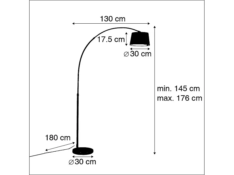 Lampadaire moderne en acier avec abat-jour en tissu blanc - Arc Basic
