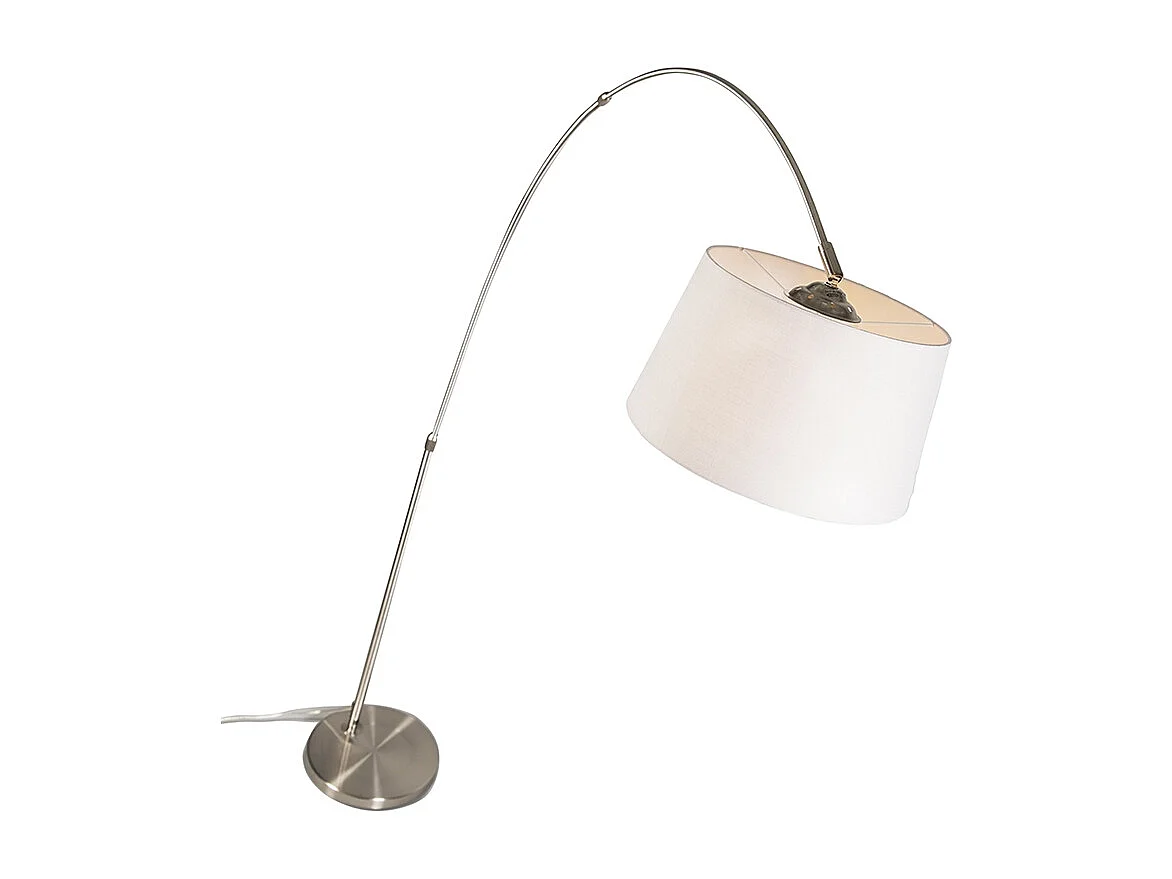 Lampadaire moderne en acier avec abat-jour en tissu blanc - Arc Basic