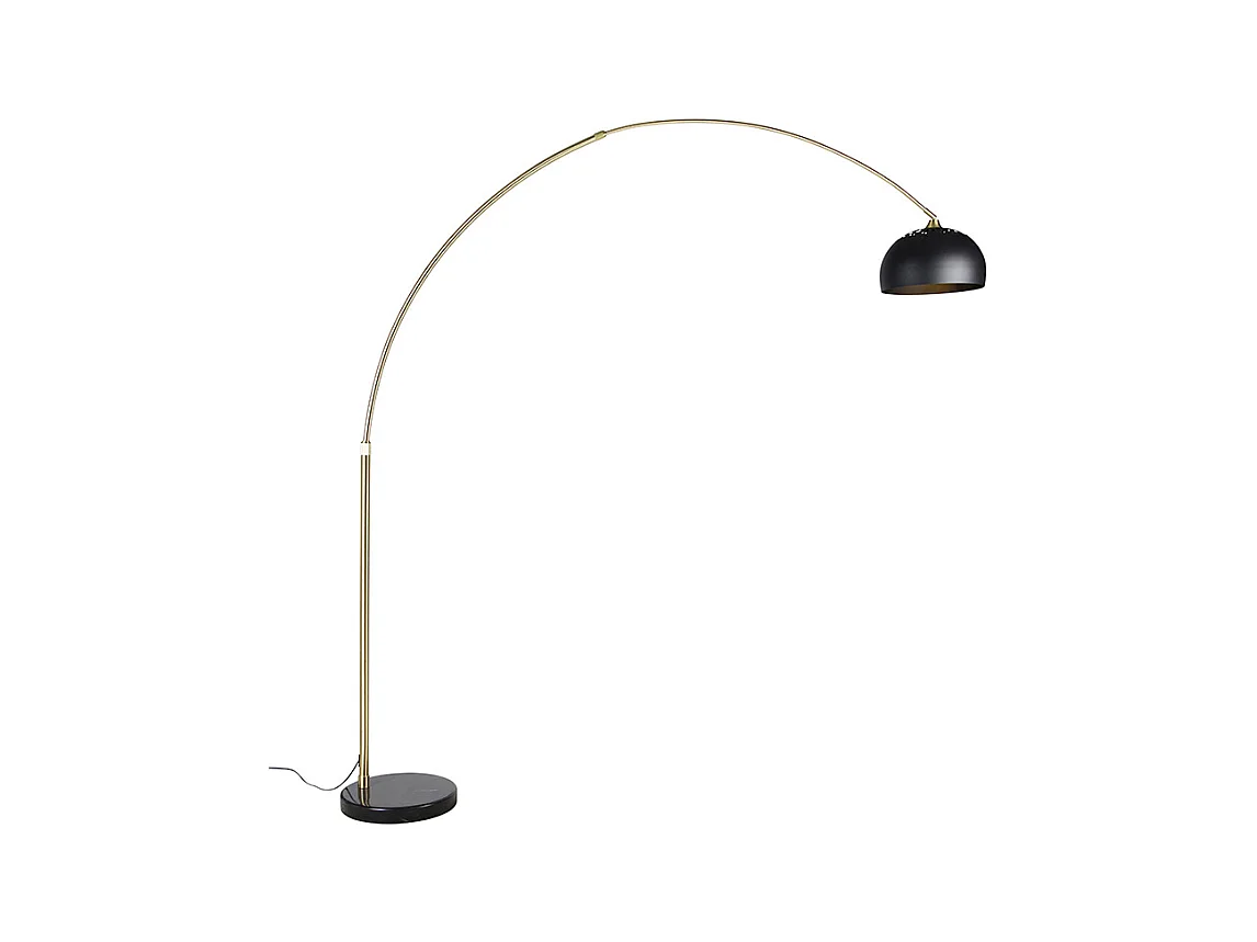 Lampe d'arc moderne en laiton avec base en marbre et abat-jour noir 32,5 cm - XXL