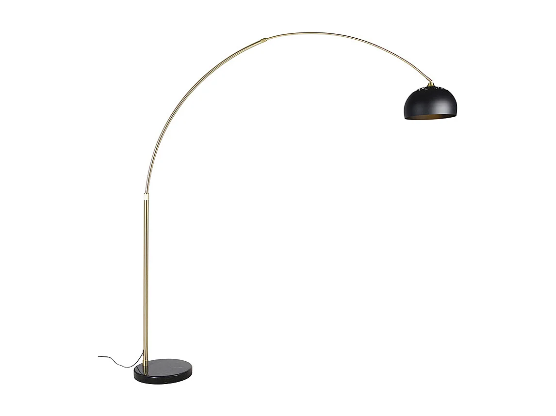 Lampadaire à arc moderne en laiton avec base en marbre et abat-jour noir 32,5 cm - XXL