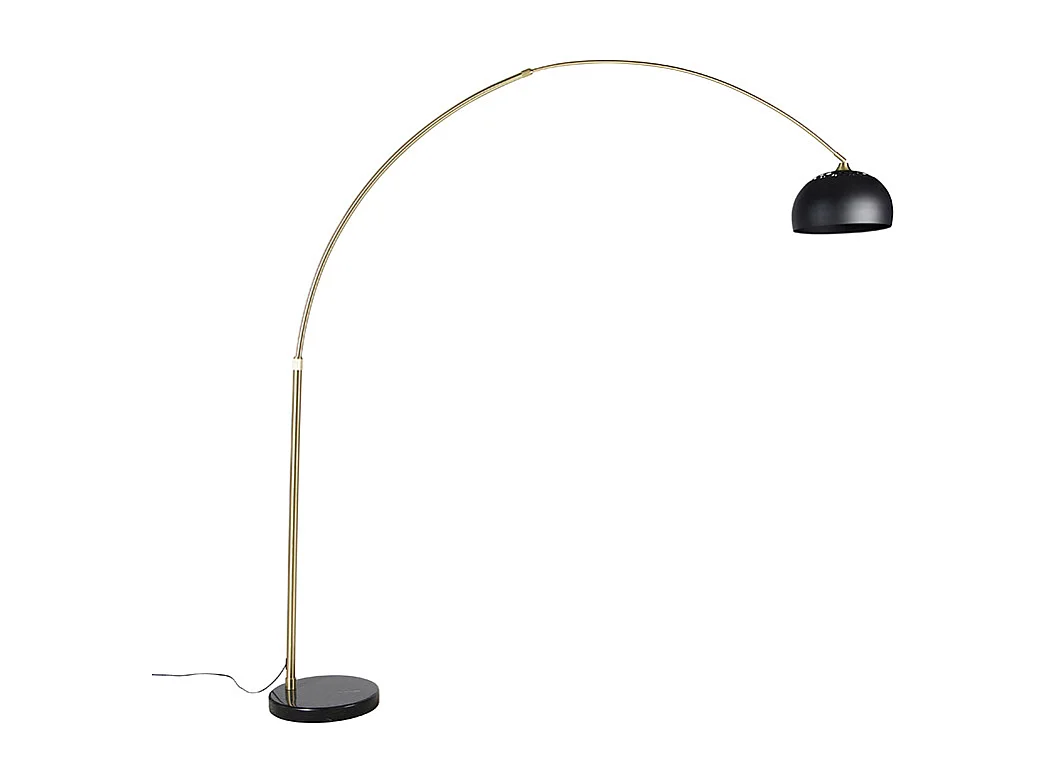 Lampadaire à arc moderne en laiton avec base en marbre et abat-jour noir 32,5 cm - XXL