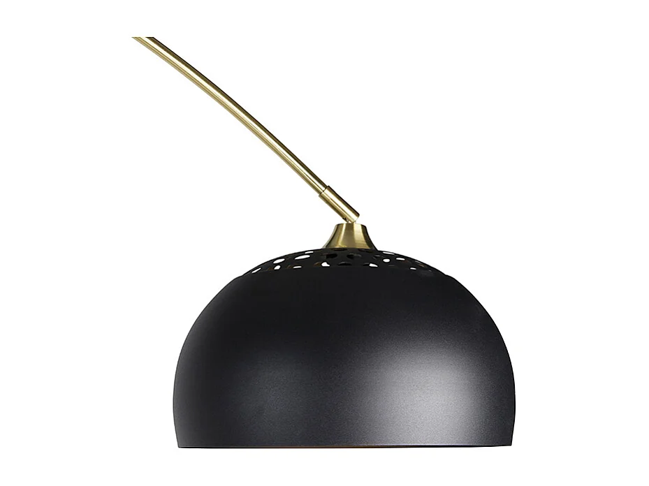 Lampadaire à arc moderne en laiton avec base en marbre et abat-jour noir 32,5 cm - XXL