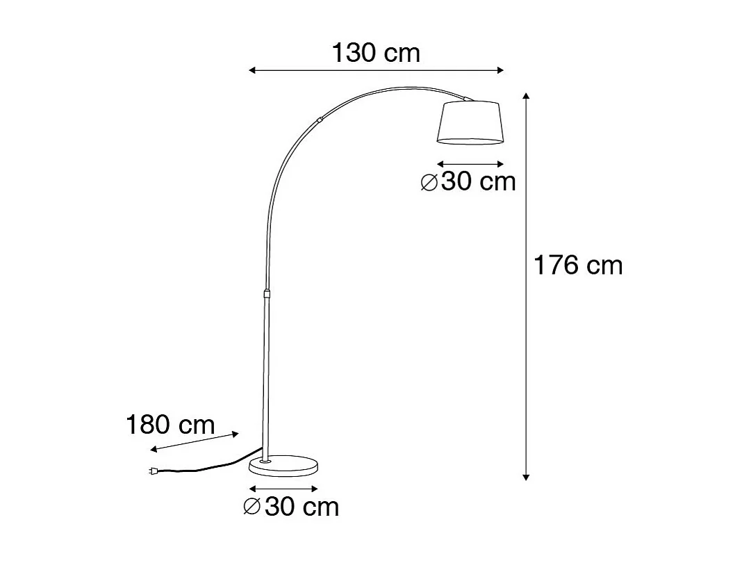Lampe à arc moderne en acier avec abat-jour en tissu gris - Arc Basic
