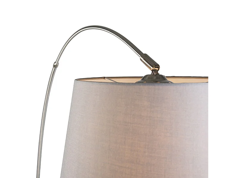 Lampe à arc moderne en acier avec abat-jour en tissu gris - Arc Basic