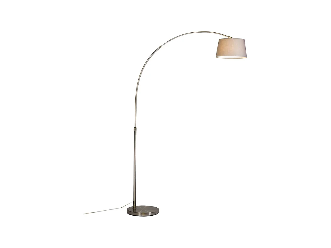 Lampe à arc moderne en acier avec abat-jour en tissu gris - Arc Basic