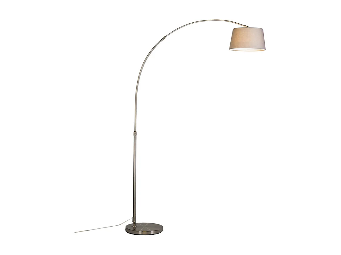 Lampe d'arc moderne en acier avec abat-jour en tissu gris - Arc Basic