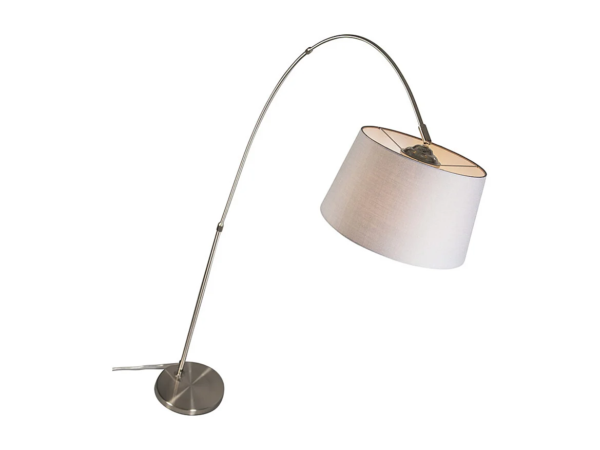 Lampe d'arc moderne en acier avec abat-jour en tissu gris - Arc Basic