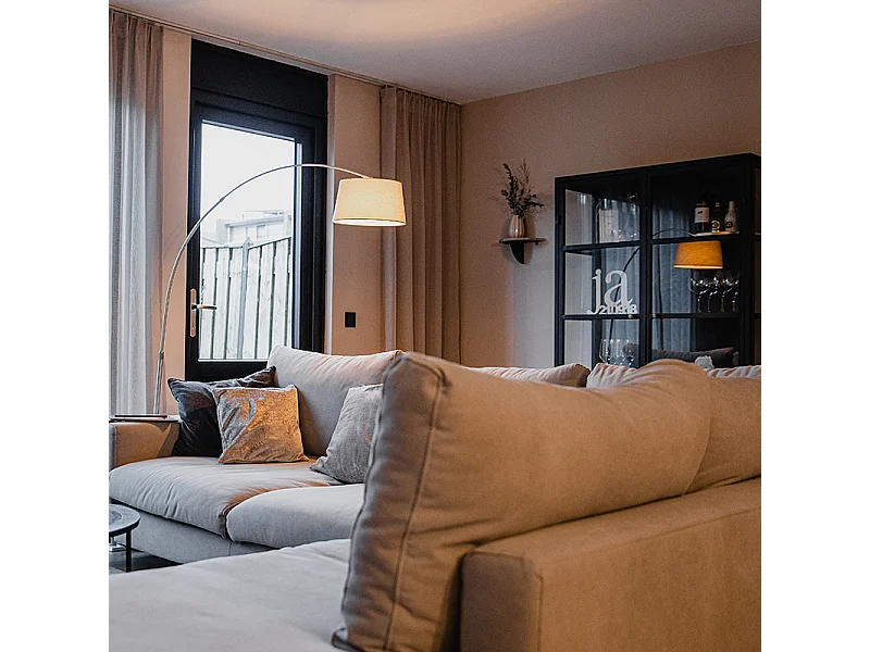 Lampe d'arc moderne en acier avec abat-jour en tissu gris - Arc Basic