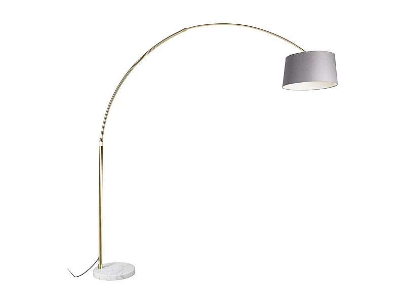 Lampe d'arc en laiton avec abat-jour en tissu gris et marbre gris 45 cm - XXL