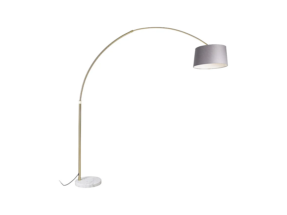 Lampe à arc en laiton avec abat-jour en tissu marbré gris 45 cm - XXL