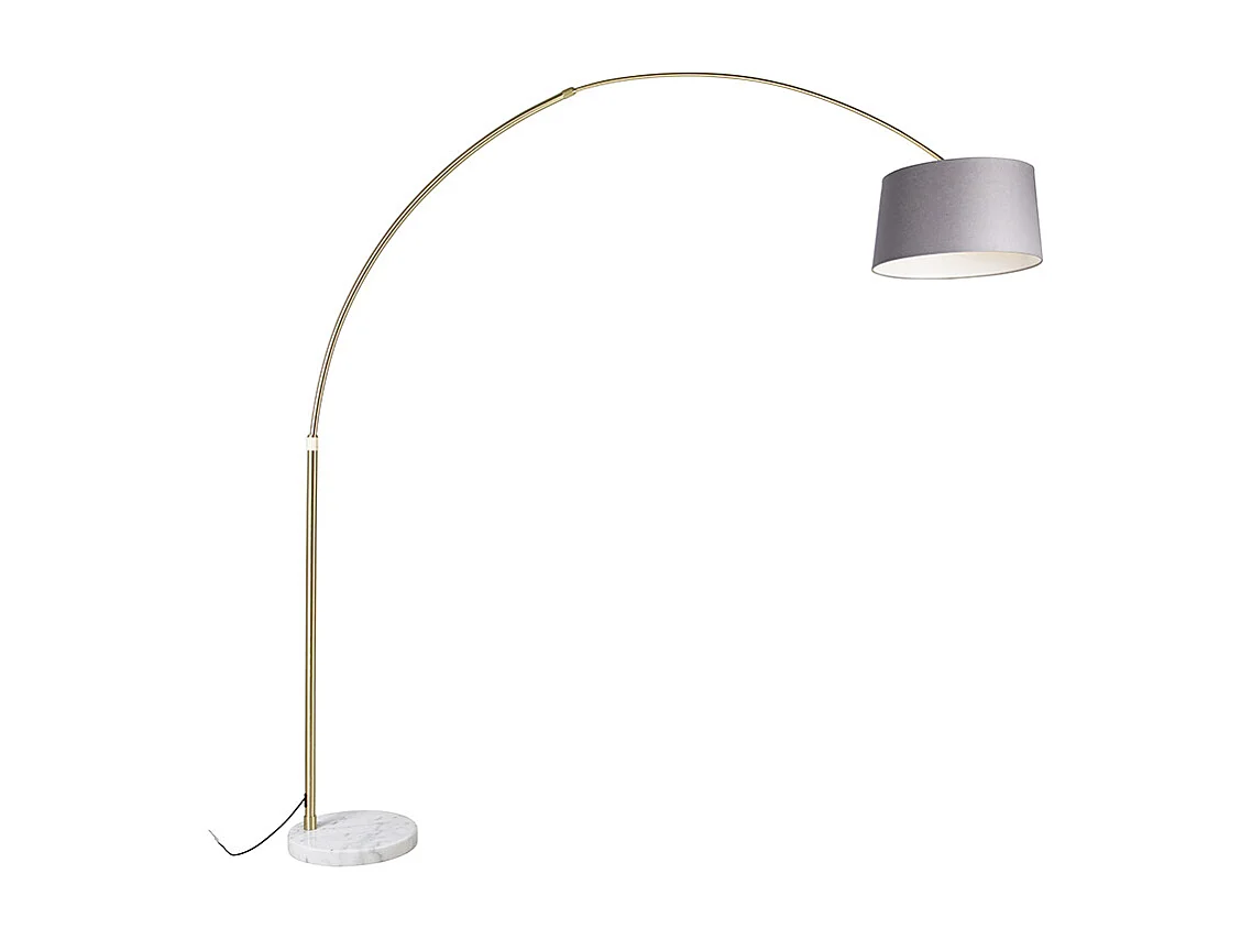 Lampe d'arc en laiton avec abat-jour en tissu gris et marbre gris 45 cm - XXL