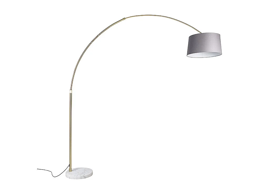 Lampe d'arc en laiton avec abat-jour en tissu gris et marbre gris 45 cm - XXL