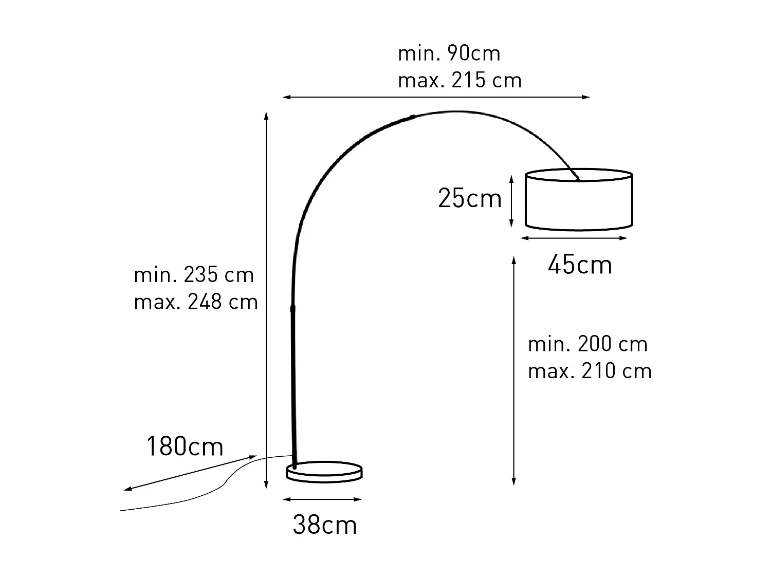 Lampe d'arc en laiton avec abat-jour en tissu gris et marbre gris 45 cm - XXL