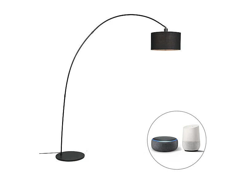 Lampe à arc moderne et intelligente noire avec A60 Wifi - Vinossa