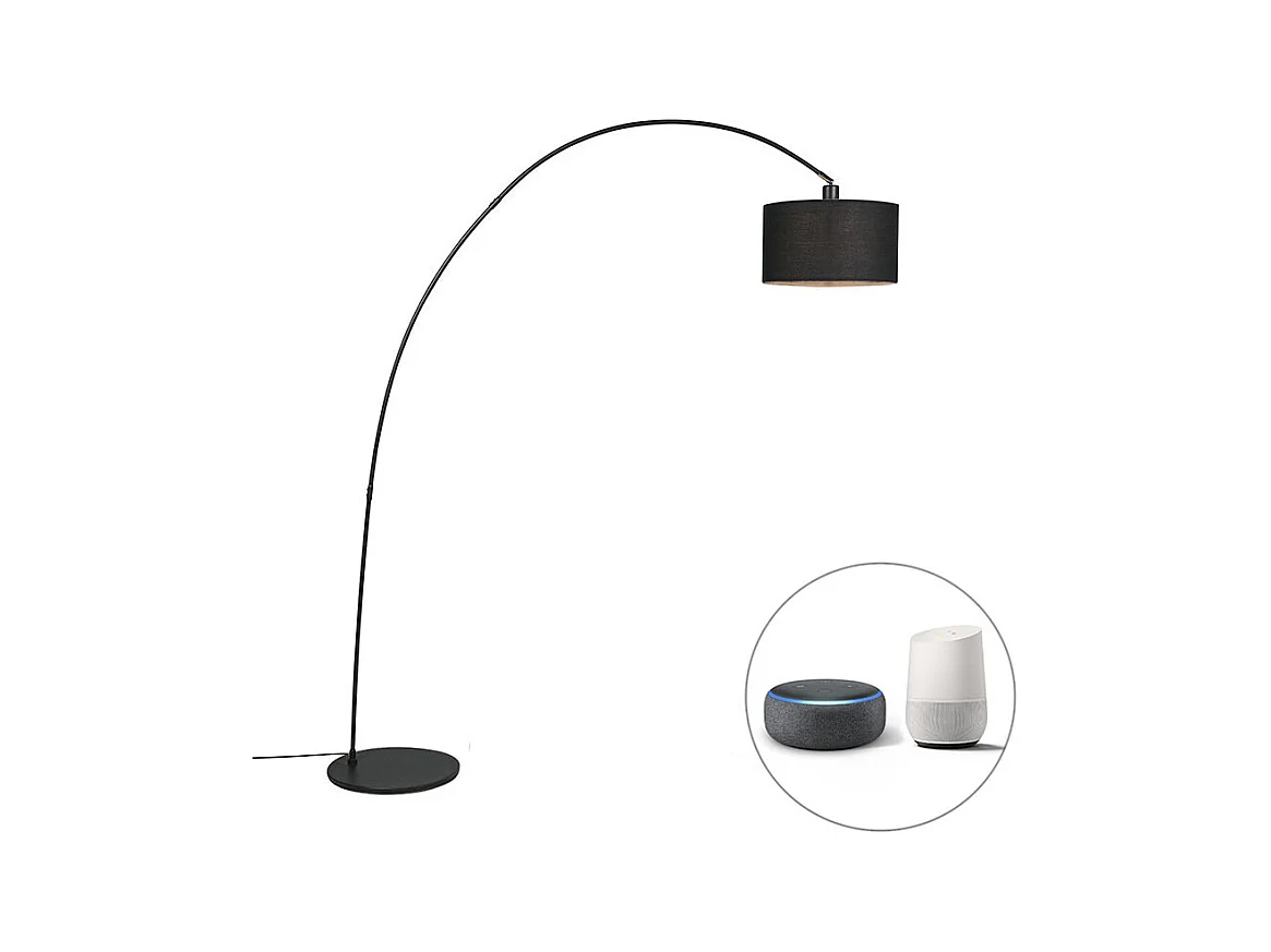 Lampe à arc moderne et intelligente noire avec A60 Wifi - Vinossa