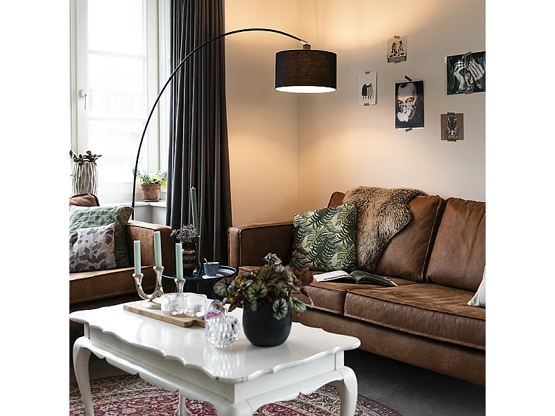 Lampadaire d'arc moderne intelligent noir avec A60 Wifi - Vinossa