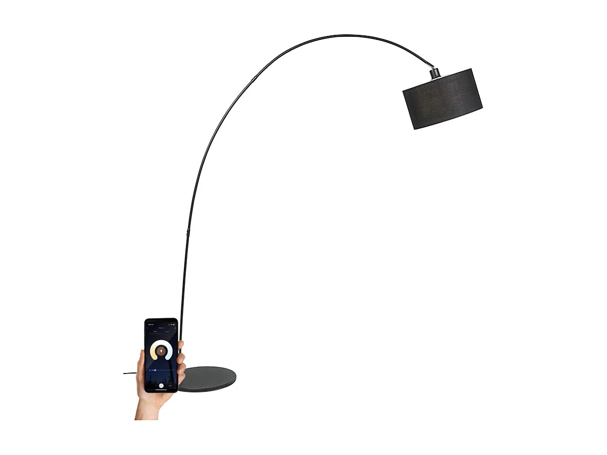 Lampadaire d'arc moderne intelligent noir avec A60 Wifi - Vinossa