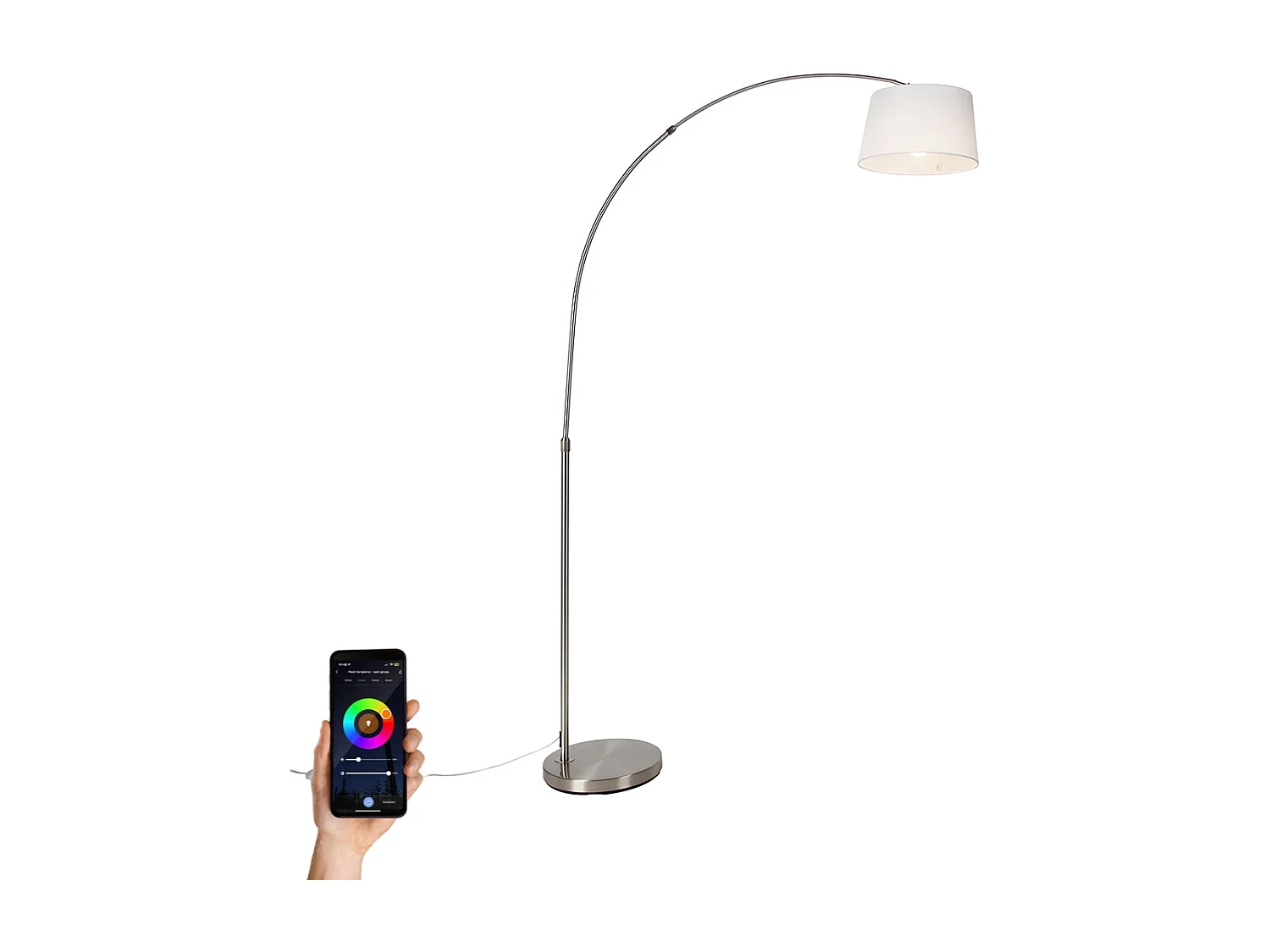 Lampe d'arc intelligente en acier avec abat-jour en tissu blanc, incl. Wifi A60 - Arc Basic