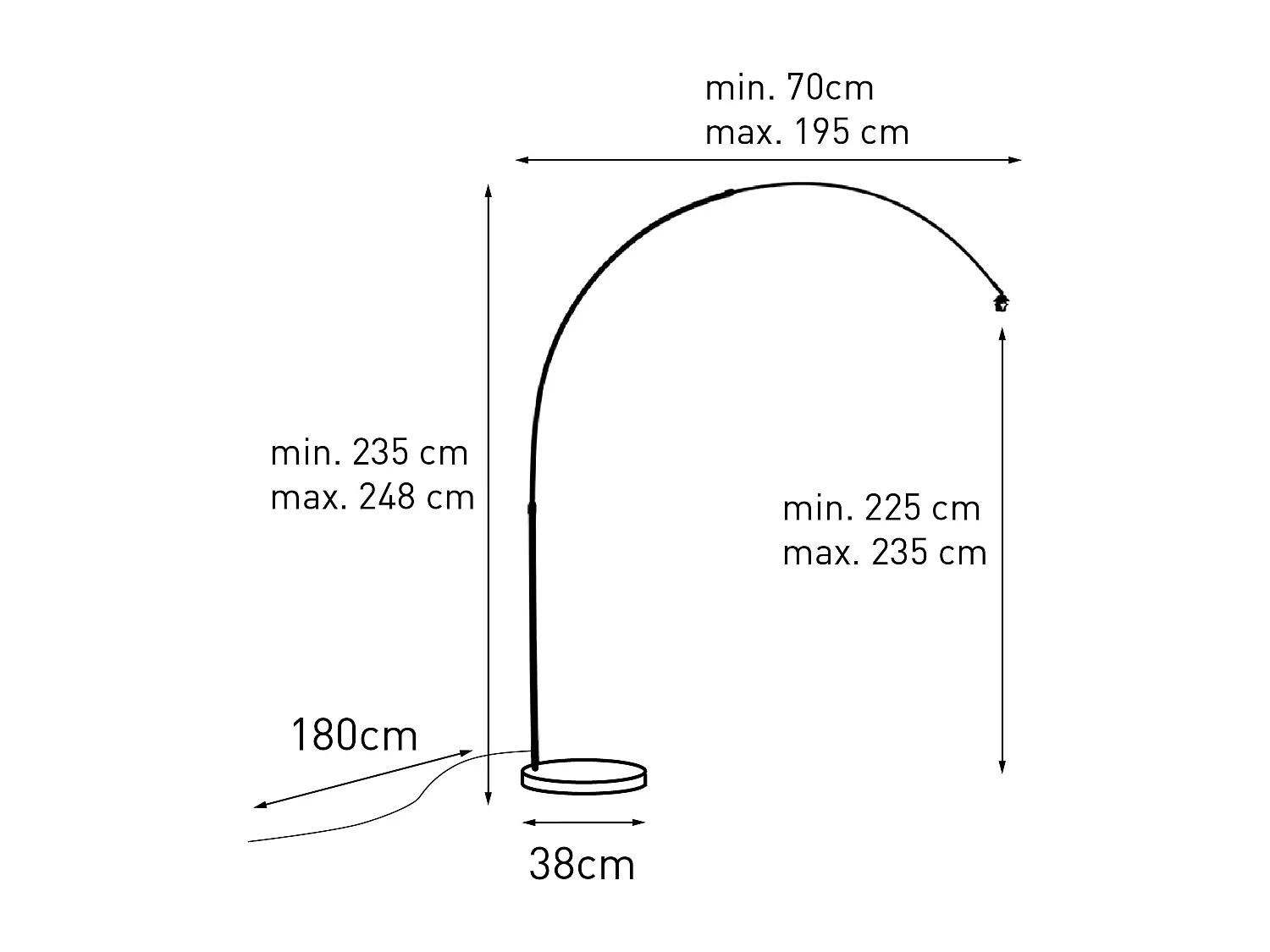 Lampe à arc en laiton et base en marbre noir réglable - XXL