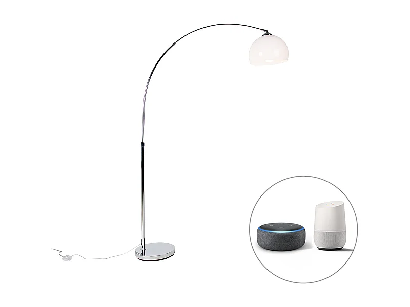 Lampe à arc intelligente chrome avec abat-jour blanc avec Wifi A60 - Arc Basic