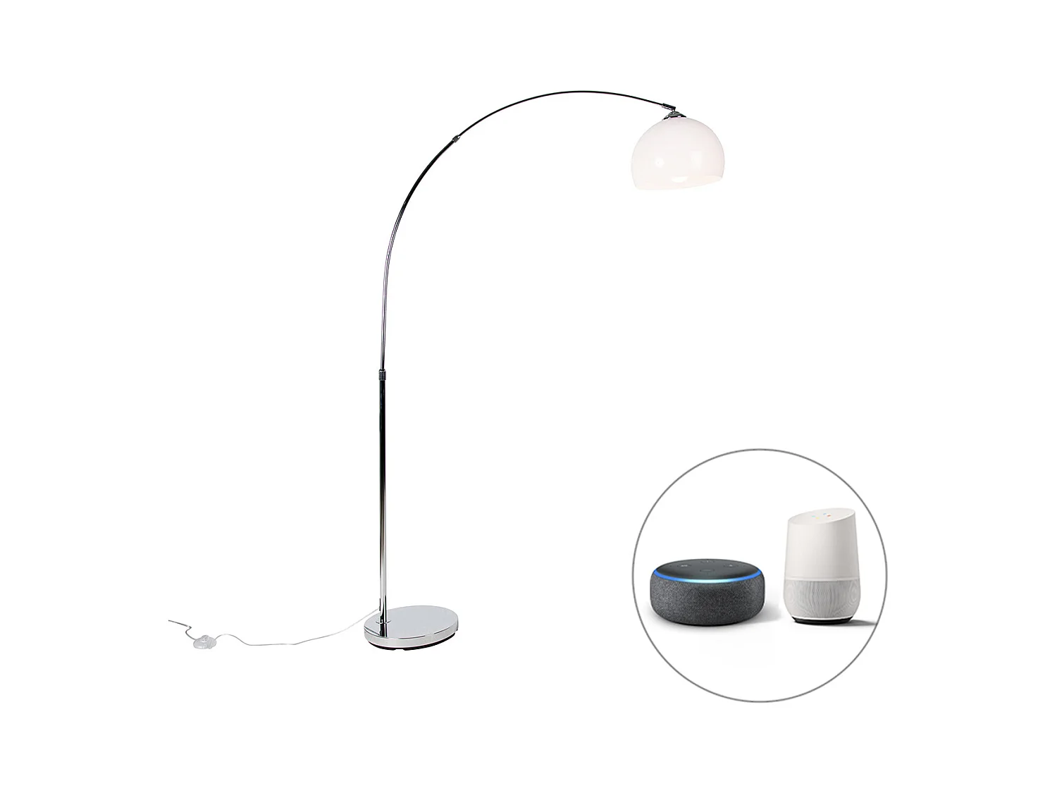Lampe à arc intelligente chrome avec abat-jour blanc avec Wifi A60 - Arc Basic