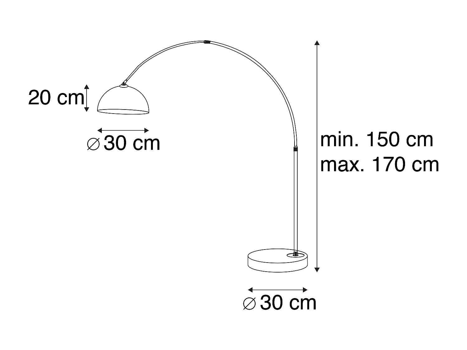 Lampe d'arc intelligente chromée avec abat-jour blanc, y compris Wifi A60 - Arc Basic