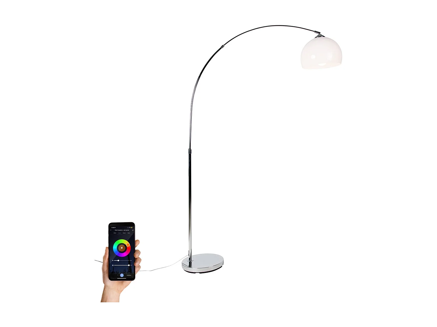 Lampe d'arc intelligente chromée avec abat-jour blanc, y compris Wifi A60 - Arc Basic