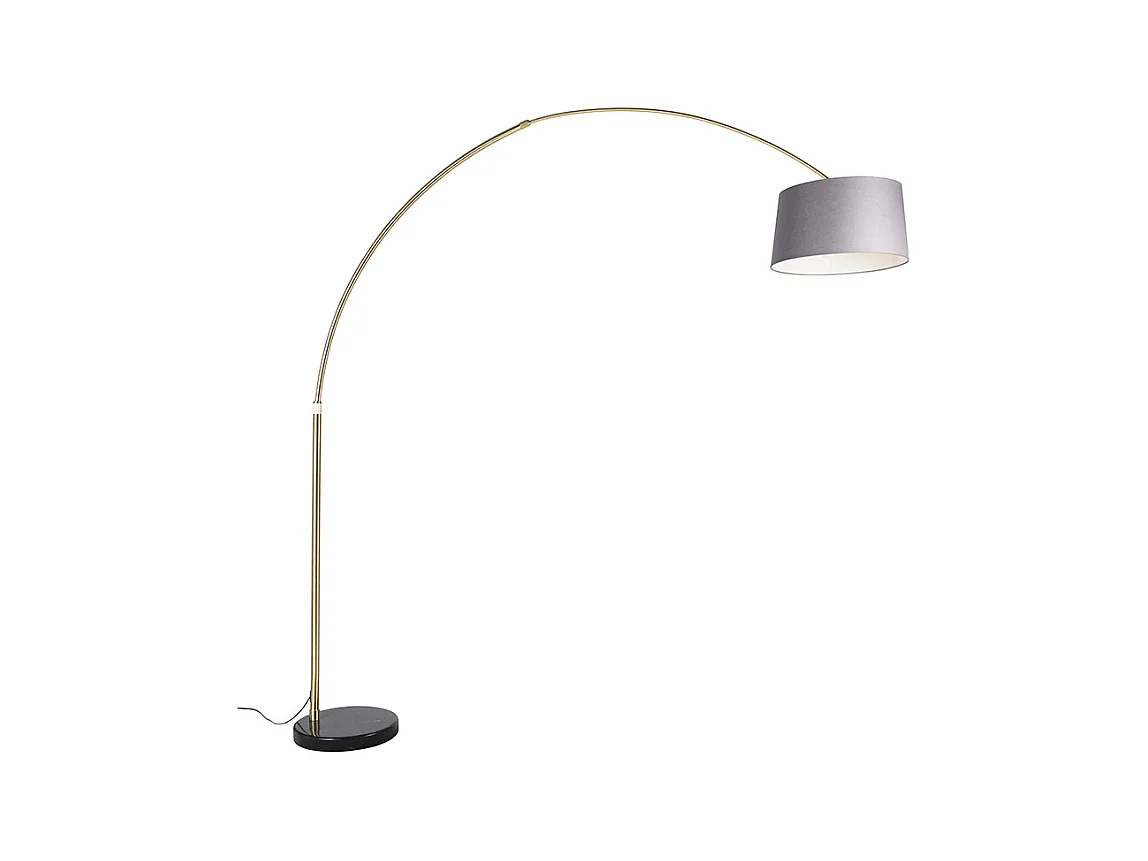 Lampe à arc en laiton avec abat-jour en tissu marbré gris 45 cm - XXL