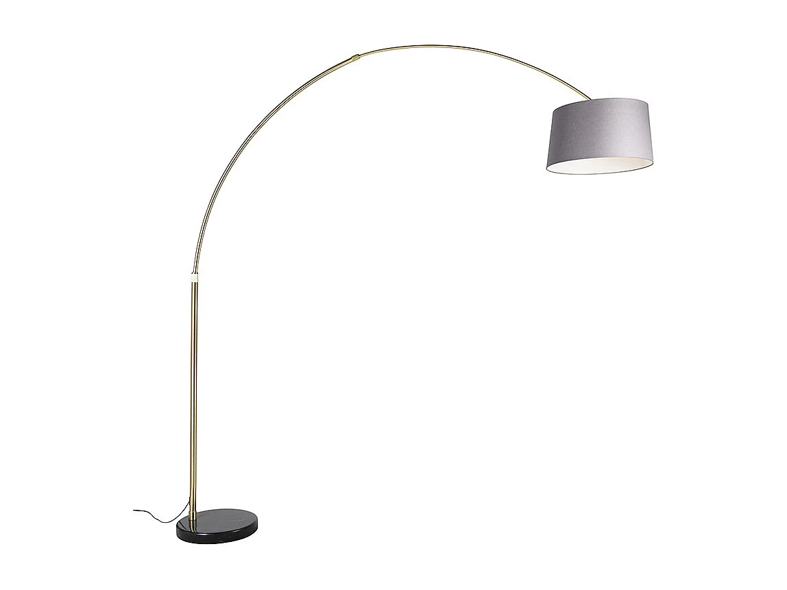 Lampe d'arc en laiton avec marbre et abat-jour en tissu gris 45 cm - XXL