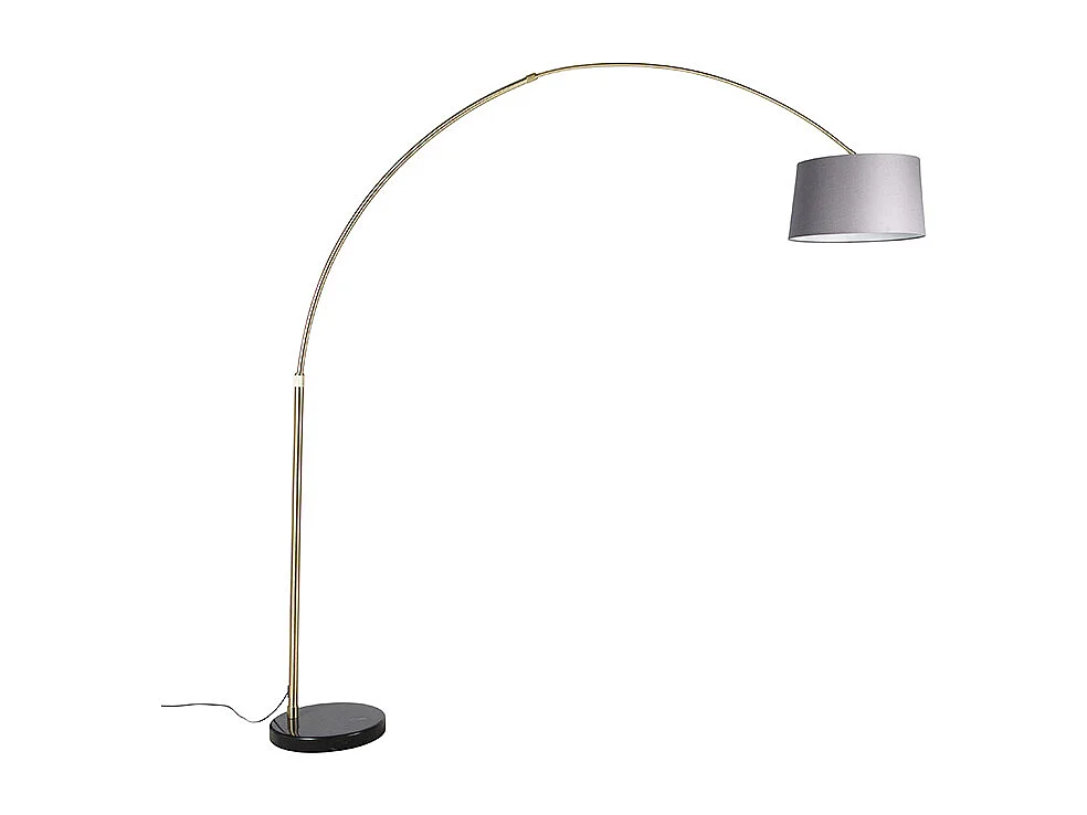 Lampe d'arc en laiton avec marbre et abat-jour en tissu gris 45 cm - XXL