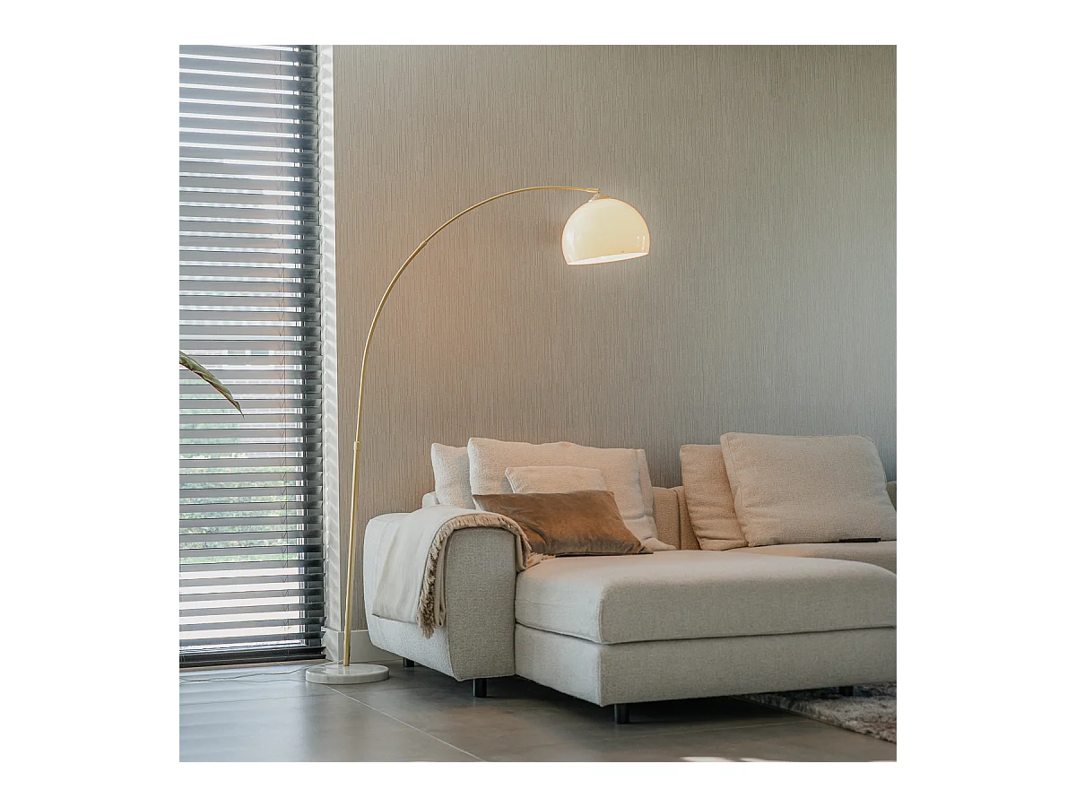 Lampe à arc moderne en laiton avec abat-jour blanc - Arc Basic