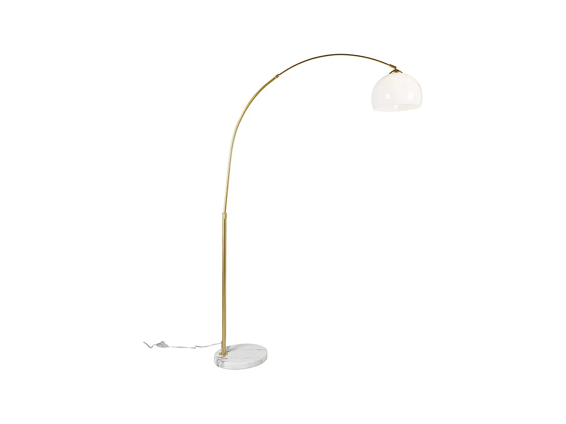 Lampe à arc moderne en laiton avec abat-jour blanc - Arc Basic