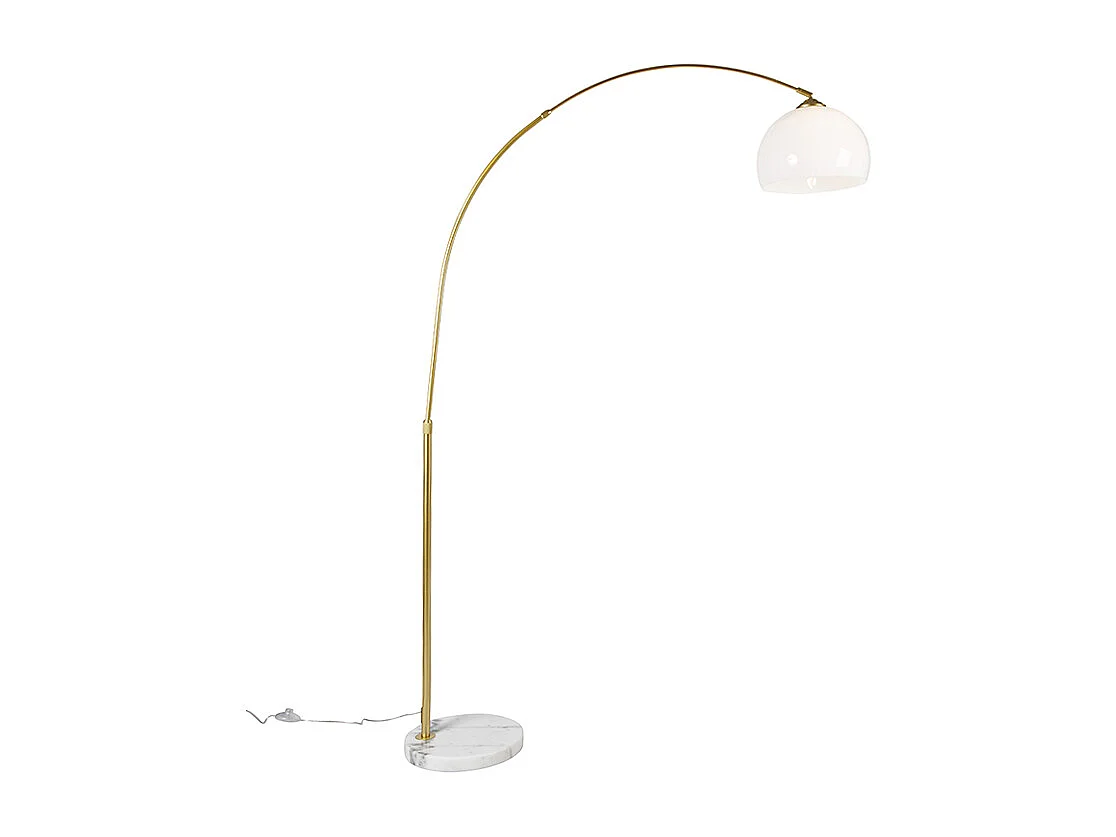 Lampe d'arc moderne en laiton avec abat-jour blanc - Arc Basic