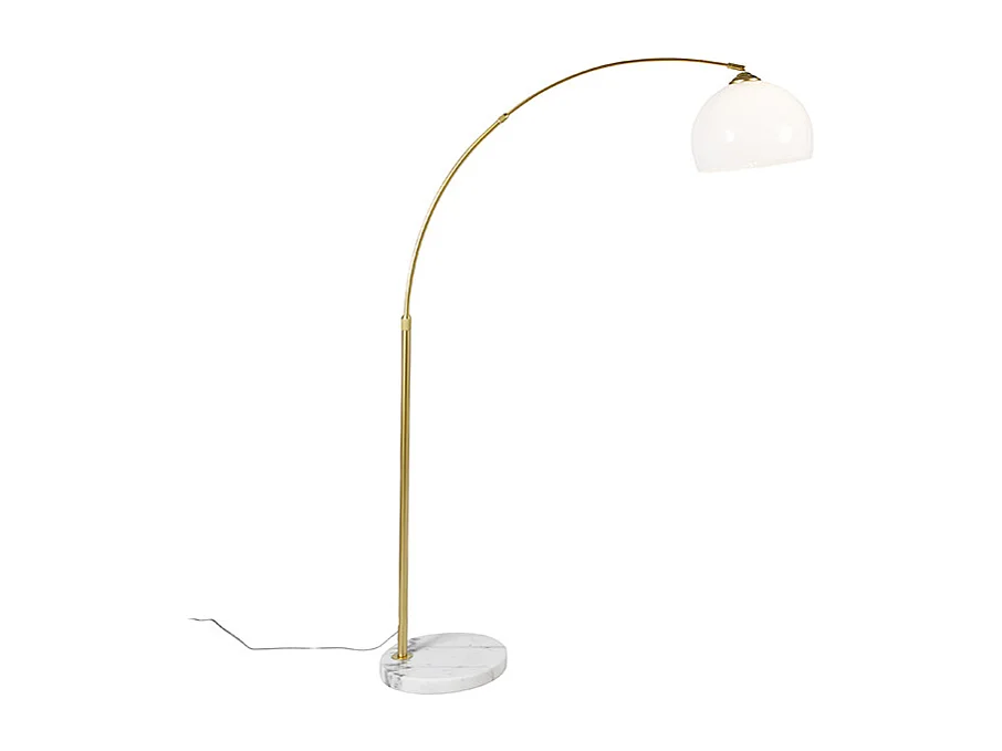 Lampe d'arc moderne en laiton avec abat-jour blanc - Arc Basic