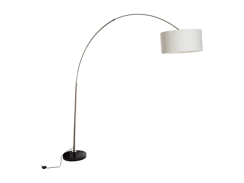 Lampe à arc en acier avec abat-jour en tissu blanc 50 cm - XXL