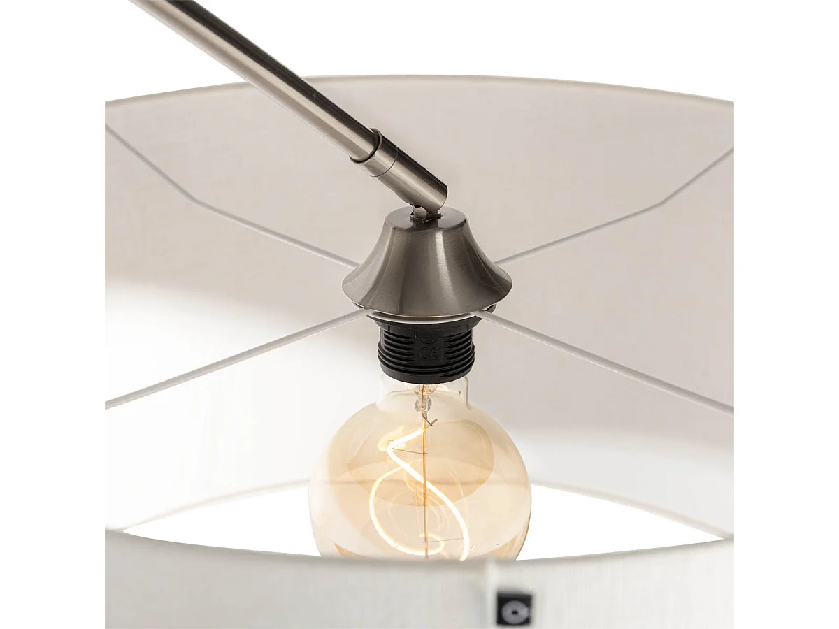 Lampe à arc en acier avec abat-jour en tissu blanc 50 cm - XXL