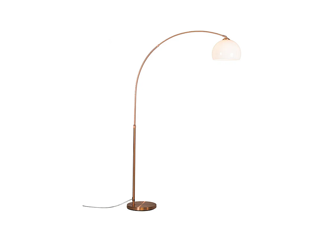 Lampe à arc moderne en cuivre avec abat-jour blanc - Arc Basic