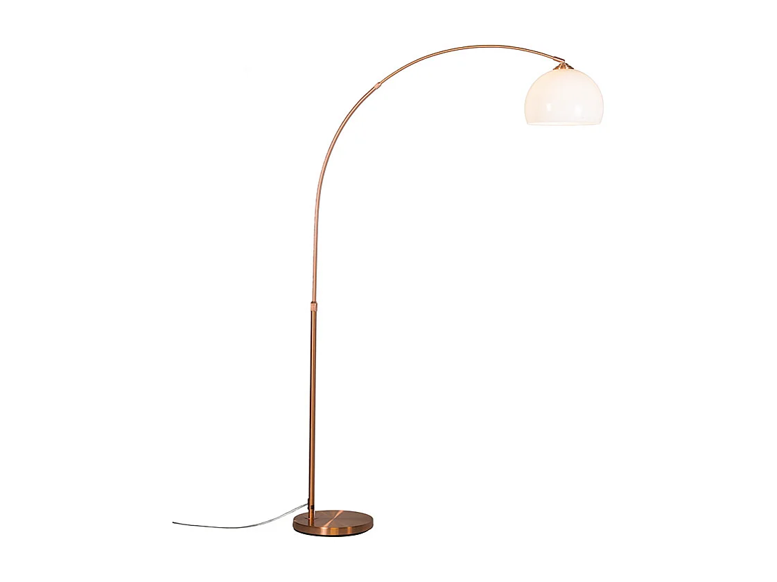 Lampe à arc moderne en cuivre avec abat-jour blanc - Arc Basic